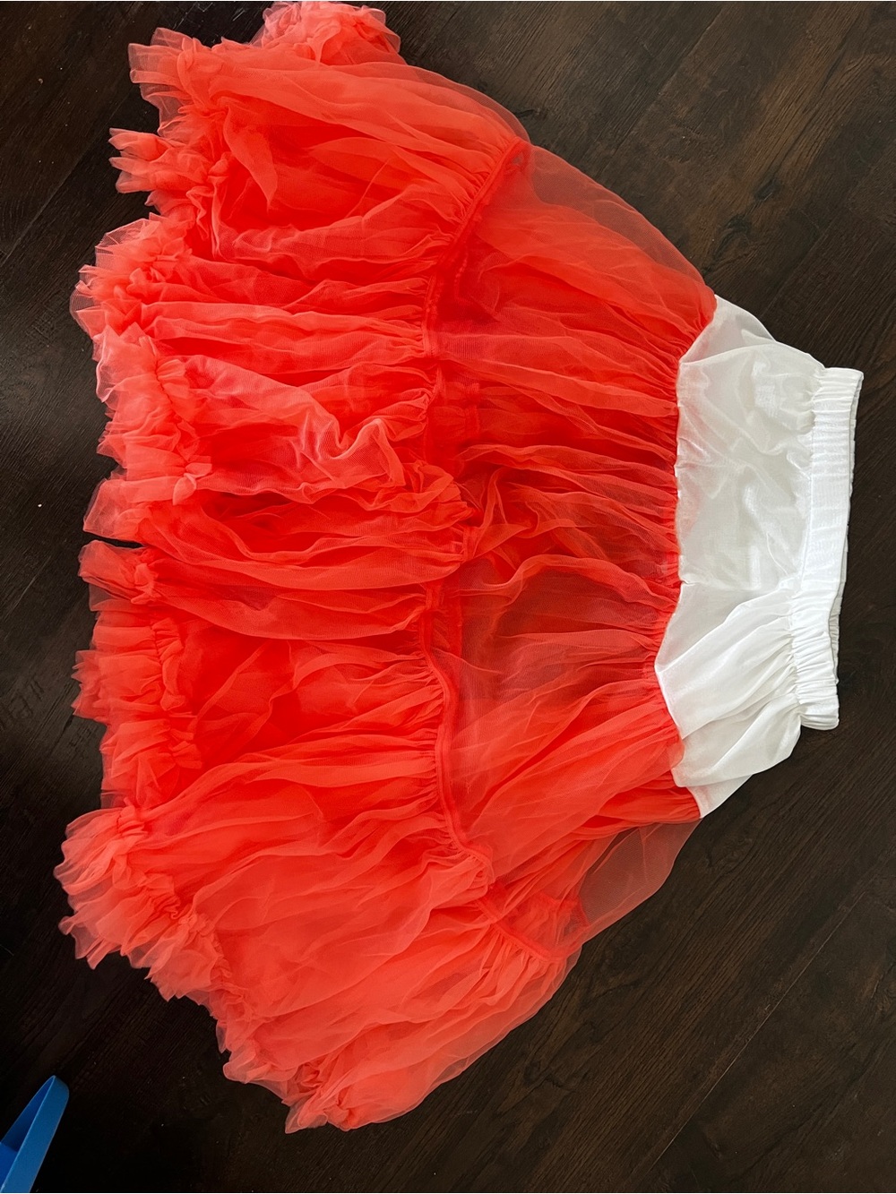 Unique Vintage Voluminous Coral Tulle Skirt with White Elastic Waistband
